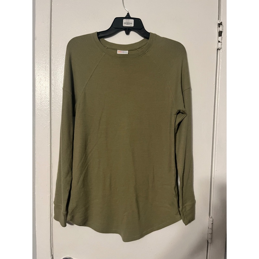 LuLaRoe Olive Green Waffle Knit Thermal Raglan Long Sleeve Top XXS